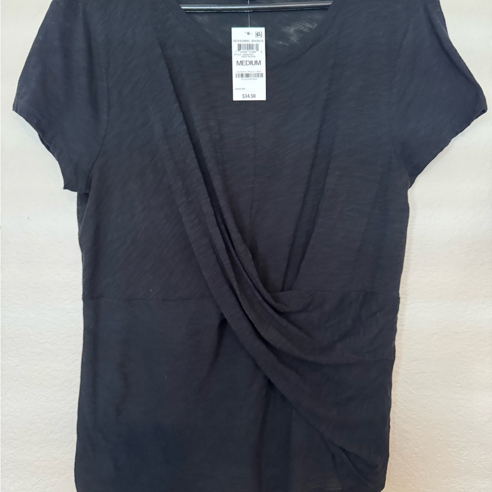 NWT Women’s INC International Concepts Black Twist Front Tee Size M